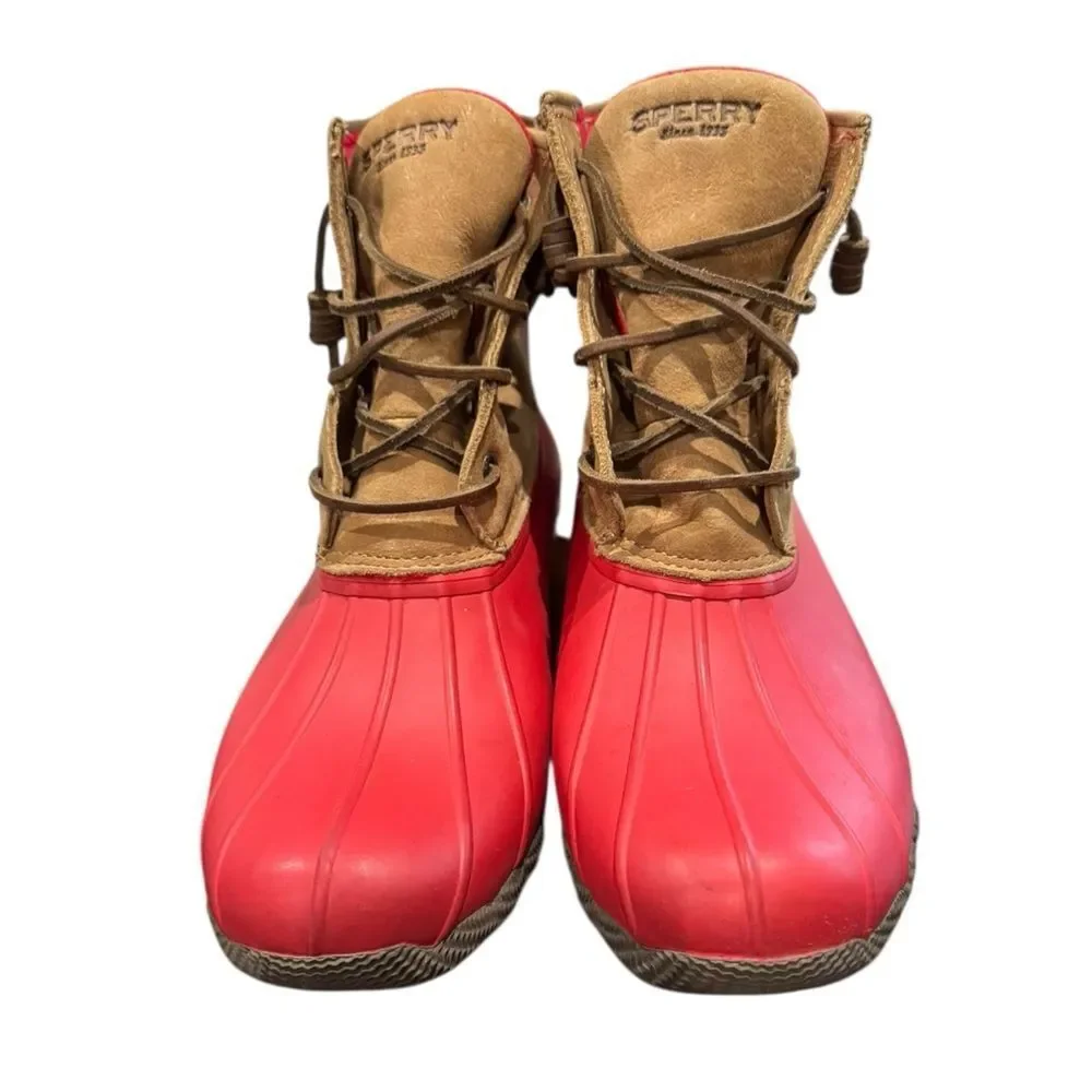 Sperry Top-Sider Women's Saltwater Red Leather Duck Boots 11
